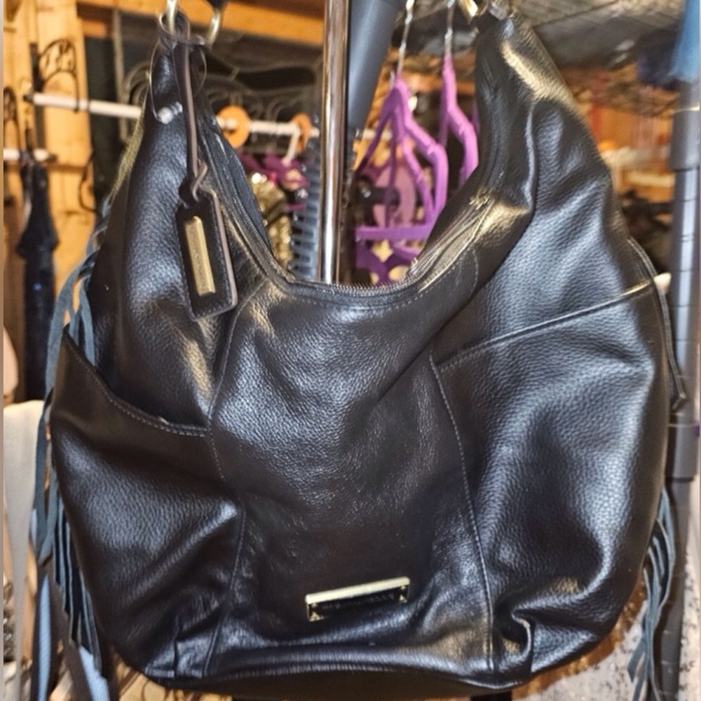🖤Tignanello Black Leather Fringed Hobo Shoulder Bag NWOT